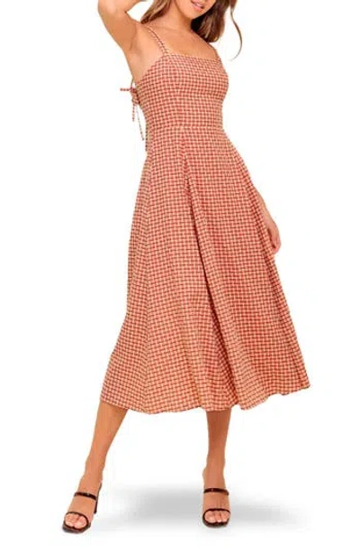Flying Tomato Plaid Fit & Flare Midi Dress In Brown