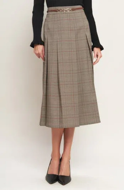 Flying Tomato Plaid Midi Skirt In Brown