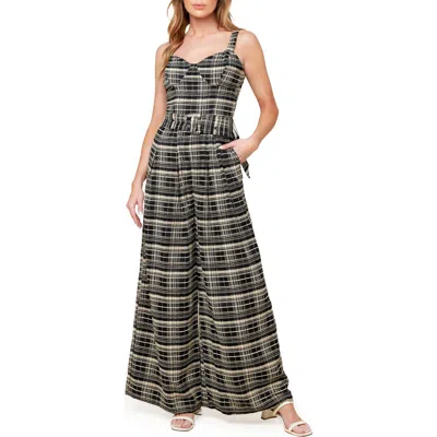 Flying Tomato Plaid Wide Leg Jumpsuit In Black