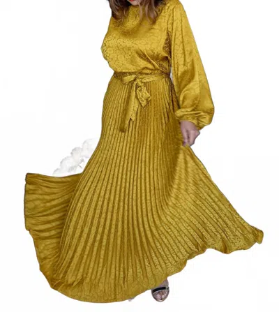 Flying Tomato Pleated Bottom With Batwing Long Sleeve Maxi Dress In Yellow