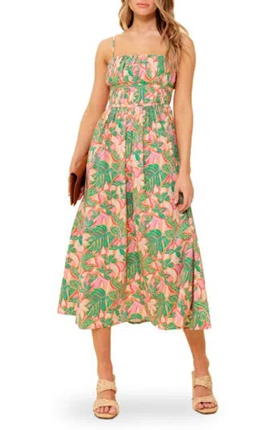 Flying Tomato Pleated Fit & Flare Midi Dress In Green