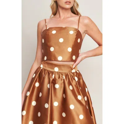 Flying Tomato Polka Dot Satin Crop Top In Brown