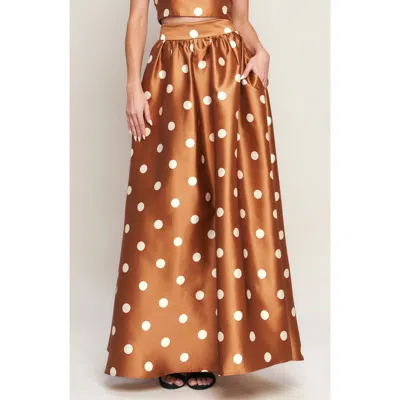 Flying Tomato Polka Dot Satin Maxi Skirt In Gold