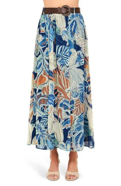 Flying Tomato Print Ankle Skirt In Navy Brown