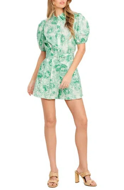 Flying Tomato Print Belted Cotton Romper In Green