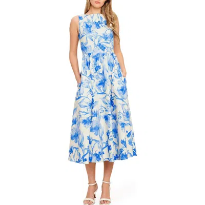 Flying Tomato Print Bow Twill Midi Dress In Blue