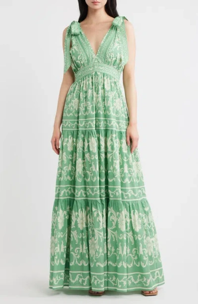 Flying Tomato Print Cotton Maxi Dress In Green