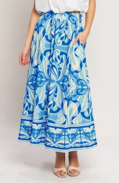Flying Tomato Print Cotton Maxi Skirt In Blue