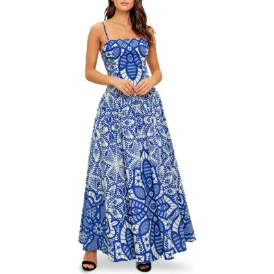 Flying Tomato Print Cotton Maxi Sundress In Blue
