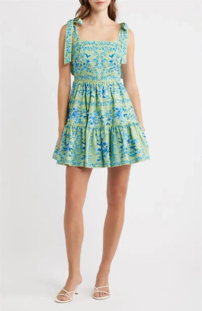 Flying Tomato Print Cotton Minidress In Blue