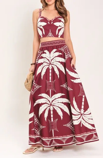 Flying Tomato Print Crop Top & Maxi Skirt Set In Burgundy