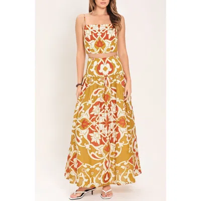 Flying Tomato Print Crop Top And Maxi Skirt Set In Multi
