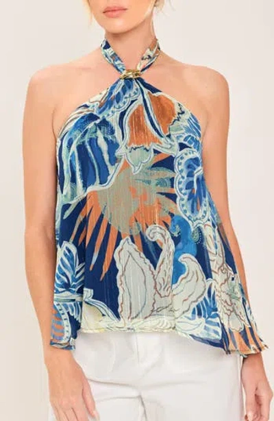 Flying Tomato Print Halter Top In Navy Brown