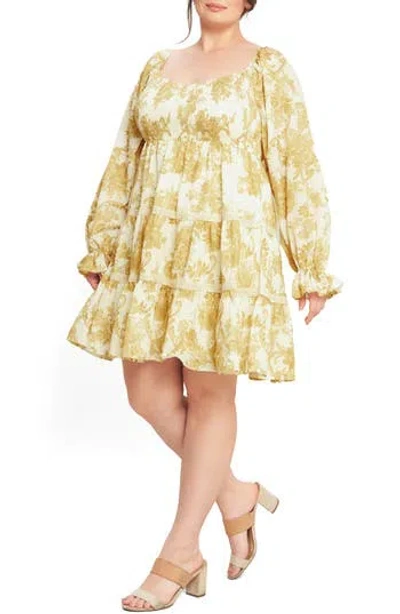 Flying Tomato Print Long Sleeve Dress In Yellow