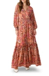 Flying Tomato Print Long Sleeve Maxi Dress In Brown