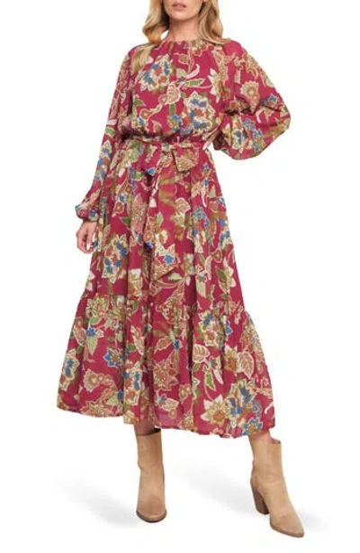Flying Tomato Print Long Sleeve Maxi Dress In Red
