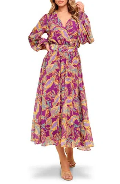 Flying Tomato Print Long Sleeve Midi Dress In Purple