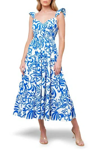 Flying Tomato Print Midi Dress In Ivory Blue