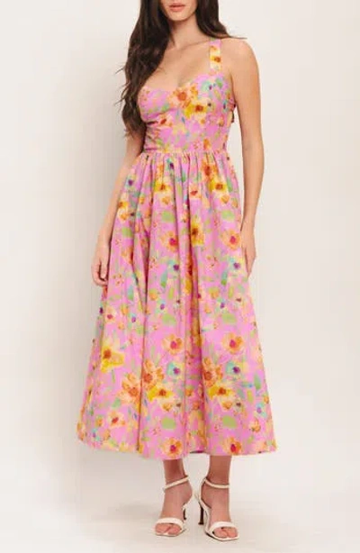 Flying Tomato Print Open Back Midi Dress In Pink