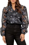 Flying Tomato Print Organza Button-up Shirt In Black