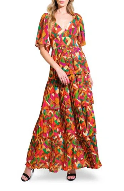 Flying Tomato Print Pleated Tiered Maxi Dress In Multi