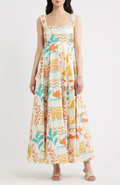Flying Tomato Print Rickrack Sleeveless Maxi Dress In Multi