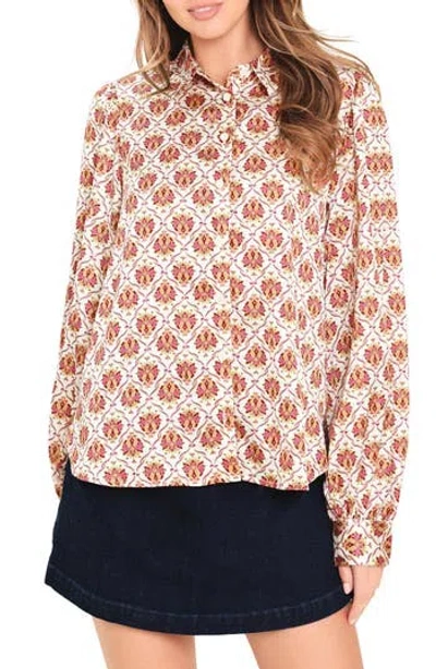 Flying Tomato Print Satin Shirt In Burgundy