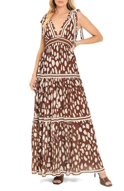 Flying Tomato Print Tie Strap Sleeveless Maxi Dress In Brown