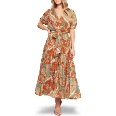 Flying Tomato Print Tiered Midi Dress In Brown