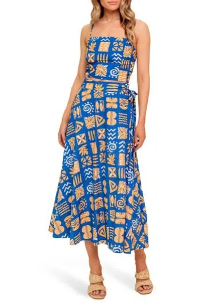 Flying Tomato Print Top & Maxi Skirt Set In Blue