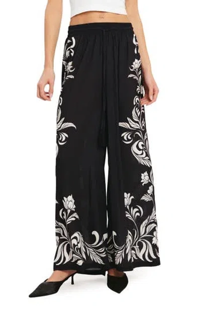 Flying Tomato Print Wide Leg Pants In Black