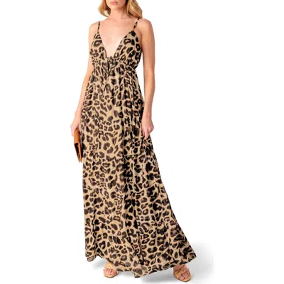 Flying Tomato Print Woven Maxi Dress In Leopard