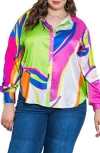 Flying Tomato Print Woven Satin Button-up Shirt In Multi