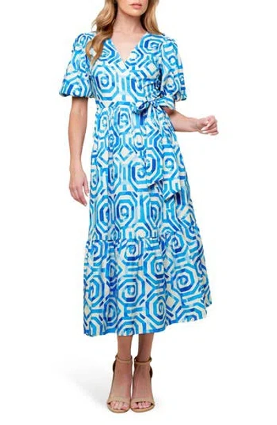 Flying Tomato Print Woven Wrap Dress In Blue