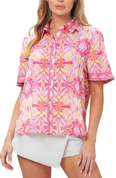 Flying Tomato Printed Button Front Shirt In Pink