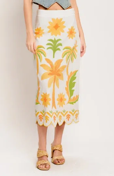 Flying Tomato Printed Cotton Blend Midi Skirt In White