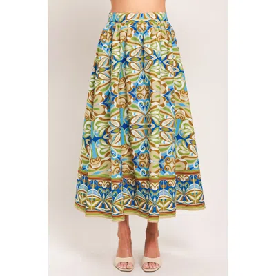 Flying Tomato Printed Cotton Midi Skirt In Multi