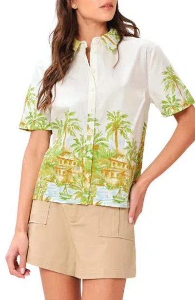 Flying Tomato Printed Cotton Short Sleeve Shirt In Green
