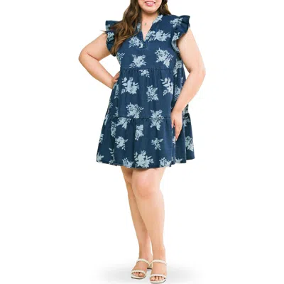 Flying Tomato Printed Denim Babydoll Dress