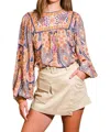 Flying Tomato Printed Floral Woven Blouson Top In Brown Grey In Animal Print