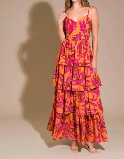 Flying Tomato Printed Maxi Dress In Fucsia & Orange In Multi
