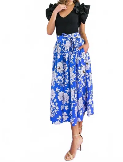 Flying Tomato Printed Poplin Skirt In Royal In Blue
