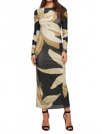 Flying Tomato Printed Power Mesh Midi Dress In Black In Multi