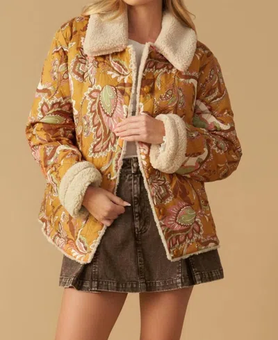 Flying Tomato Printed Quilt Jacket In Camel In Brown