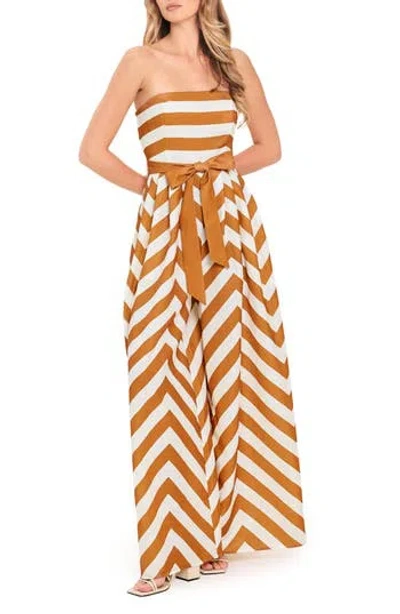 Flying Tomato Printed Strapless Wide Leg Jumpsuit In Multi