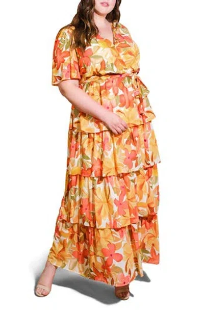 Flying Tomato Printed Tie Waist Tiered Maxi Dress In Multi