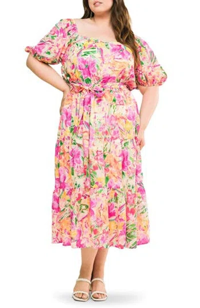 Flying Tomato Printed Tie Waist Tiered Maxi Dress In Multi