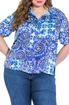 Flying Tomato Printed Woven Button-up Shirt In Blue