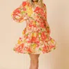Flying Tomato Printed Woven Cut Out Mini Dress In Red/yellow In Multi