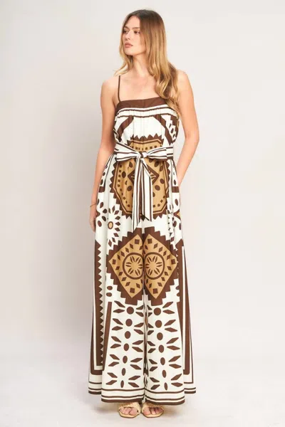 Flying Tomato Printed Woven Jumpsuit In Beige